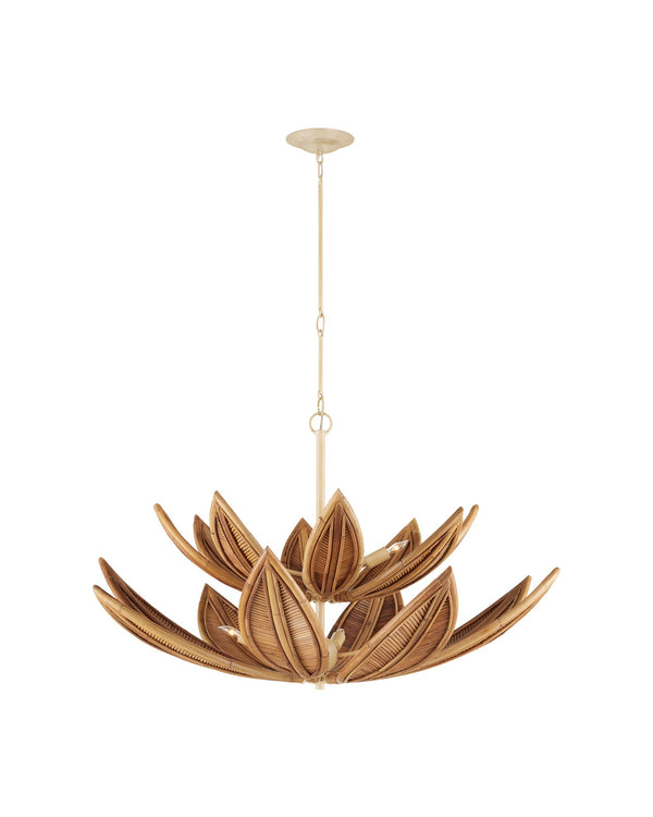 Currey & Company Cubana Two-tier Chandelier - Hand-crafted Rattan Leaves With Warm Glow, Adjustable Height, Elegant Design Natural Rattan ,Wrought Iron 9000-1298-currey-company
