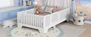 English Elm Twin Montessori Floor Bed with Safety Rails Hinged Door and Plywood Slats for Kids White W2593P381112