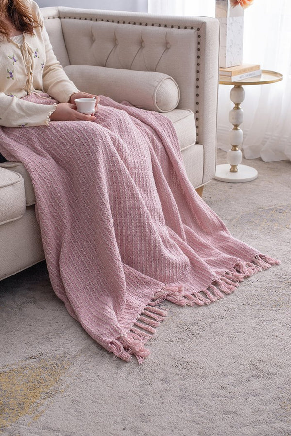 English Elm 50X60" Decorative Cotton Throw Blanket Set - 2 Pack In Pink & Tan With Playful Tassels For Cozy Style W2078P345497