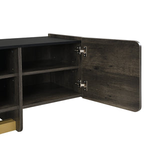 English Elm VIBE Light Luxury TV Cabinet and Coffee Table Set with Gold Accents, MDF & Metal, Spacious Storage Black SJ000149AAB