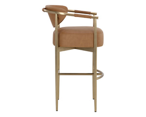Sunpan Heloise Barstool - Elegant Faux Leather Upholstery With Gold Stainless Steel For Chic Dining Spaces Brown Faux Leather 112065