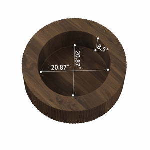 English Elm 29.53 Inch Round Mdf Coffee Table Sculptural Grooved Silhouette with Hidden Storage W2189P320663