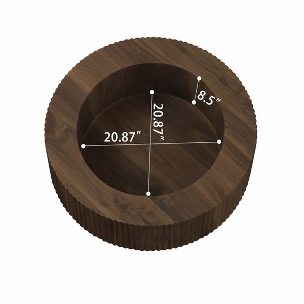 English Elm 29.53 Inch Round Mdf Coffee Table Sculptural Grooved Silhouette with Hidden Storage W2189P320663