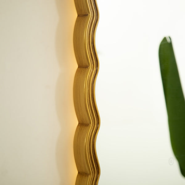 English Elm 24'' Lumina Mirror - Golden Scalloped Arched PU Frame with Adjustable 3-Color LED Light, Elegant W2615P346502