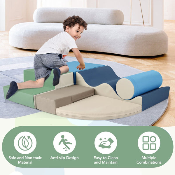 English Elm Soft Foam Toddler Climbing Playset Six Piece Indoor Active Crawling Structure for Kids N710P223031D