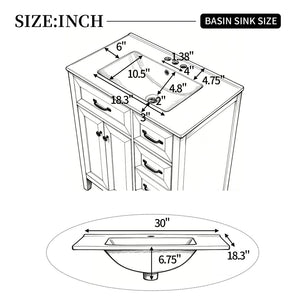 English Elm [video] 30 Inch Freestanding Bathroom Vanity White Mdf Pine Legs Ceramic Sink Soft Close N759P394442K