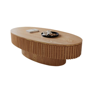 English Elm 47'' Oval Storage Coffee Table Fluted Wood Veneer Lift Lid Sculptural Living Room Accent Natural Wood W1435P293222