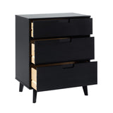 3-Drawer Groove Handle Solid Wood Dresser Black BR3DSLDRBL-T Walker Edison