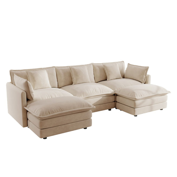 English Elm U-shaped Chenille Sectional with Dual Ottomans Modular Living Room Couch 5 Seat W714S00903