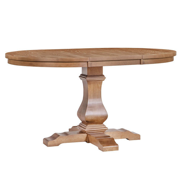 English Elm Christopher Knight Home® - Oval Rustic Walnut Extension Dining Table - Eco-Friendly Rubberwood, Elegant Pedestal Base & Leaf N771P355872T_N771P355873T