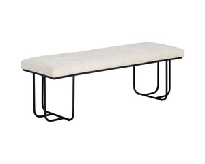 Sunpan Maverick Bench - Stylish Tufted Seat with Antique Brass Legs for Elegant Living Room Seating Eclipse White