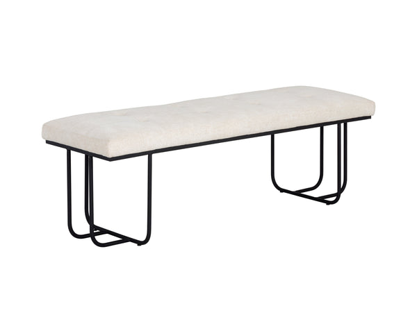 Sunpan Maverick Bench - Stylish Tufted Seat with Antique Brass Legs for Elegant Living Room Seating Eclipse White
