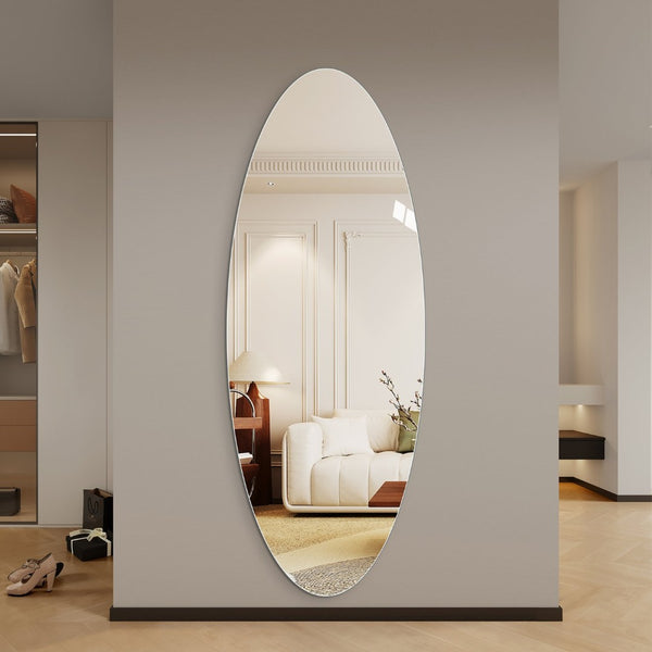 English Elm 65" Frameless Oval Full Length Wall Mirror with Copper-free Glass for Bedroom or Entryway W2709P435594