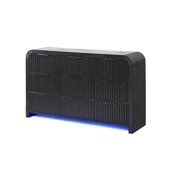 English Elm Beverly Fluted White and Black Chest with LED Lighting, Solid Wood & MDF, Spacious Edge-Pull Drawers White+Black 66.5 L x 21 W x 41.5 H B201P391770