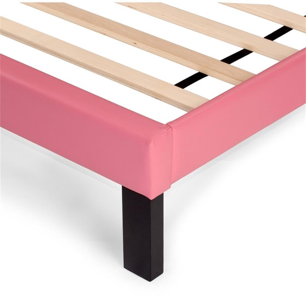 English Elm Simple Modern Faux Leather Upholstered Full Bed with Sturdy Wooden Slats, Streamlined Headboard Design for Comfortable Sleep and Durable Support Espresso,Pink 45 L x 29 W x 4 H B011P396732