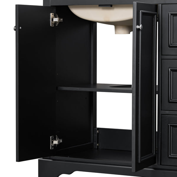 English Elm 36'' Transitional Bathroom Vanity with Ceramic Sink, Solid Wood Frame, Adjustable U-Shelf & Soft-Close Doors Black N729P292966B