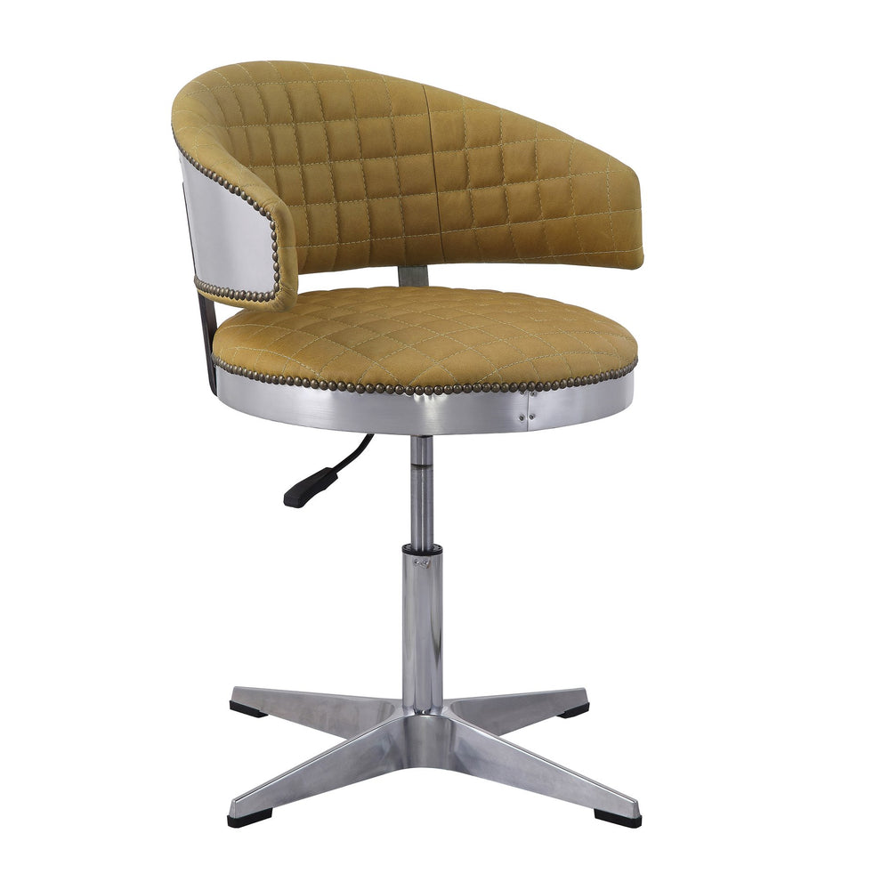 English Elm Turmeric Top Grain Leather Swivel Stool with Chrome 4-Star Base, Casters, Adjustable Height and Supportive Backrest B062P189158