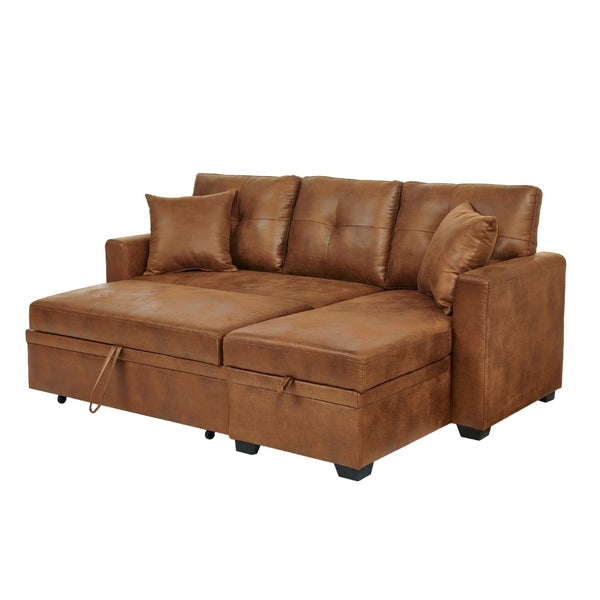 English Elm Sleeper Sectional with Pull Out Bed Storage Chaise Tufted L Shaped Living Room Sofa W5568S00006