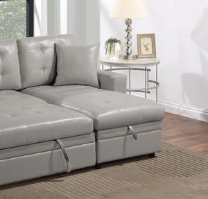 English Elm Light Gray Convertible Sectional Sofa with Pull-Out Bed, Reversible Storage Chaise, Tufted 2PC Set B011S01025