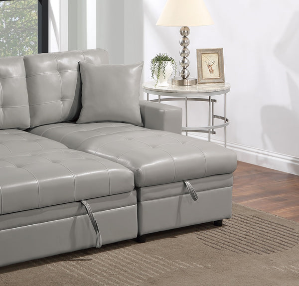 English Elm Light Gray Convertible Sectional Sofa with Pull-Out Bed, Reversible Storage Chaise, Tufted 2PC Set B011S01025