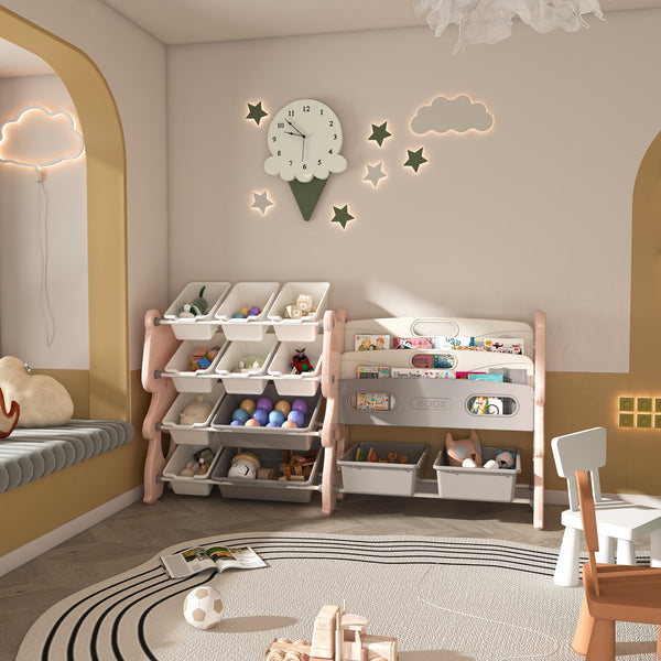 English Elm Kids Toy Storage Organizer with 12 Bins, Space-Saving Non-Toxic Cabinet for Neat Playroom Storage Pink W509P288473