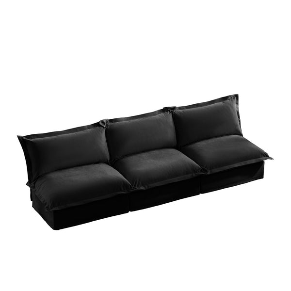 English Elm Modern Chenille Modular Sofa Deep Seat High Back Armless Sectional for Living Room Black W3041S00118
