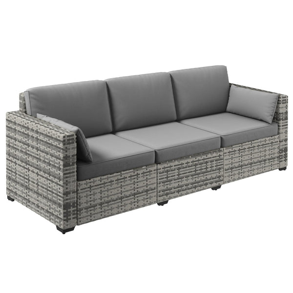 English Elm Outsunny Wicker Patio Sofa - 3-Seat Pe Rattan Couch With Deep Cushions & Durable Steel Frame, Gray W2225P174002-GIGA