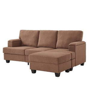 English Elm 86" Linen Sectional Sofa with Storage Ottoman Reversible Chaise for Small Spaces W1669S00036
