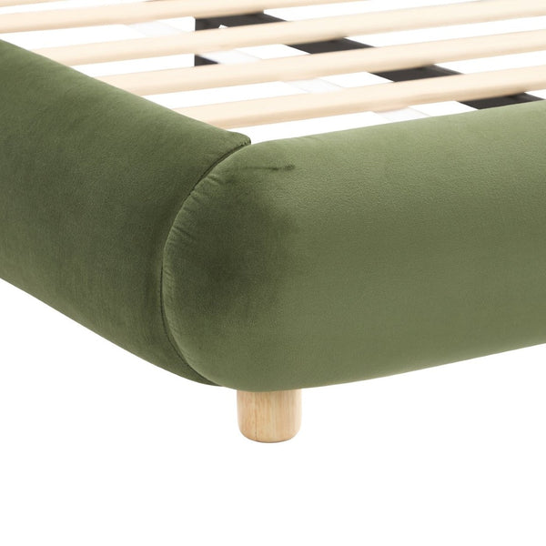 English Elm King Curved Velvet Upholstered Low Profile Platform Bed Sculpted Headboard Modern Green W5632P452163