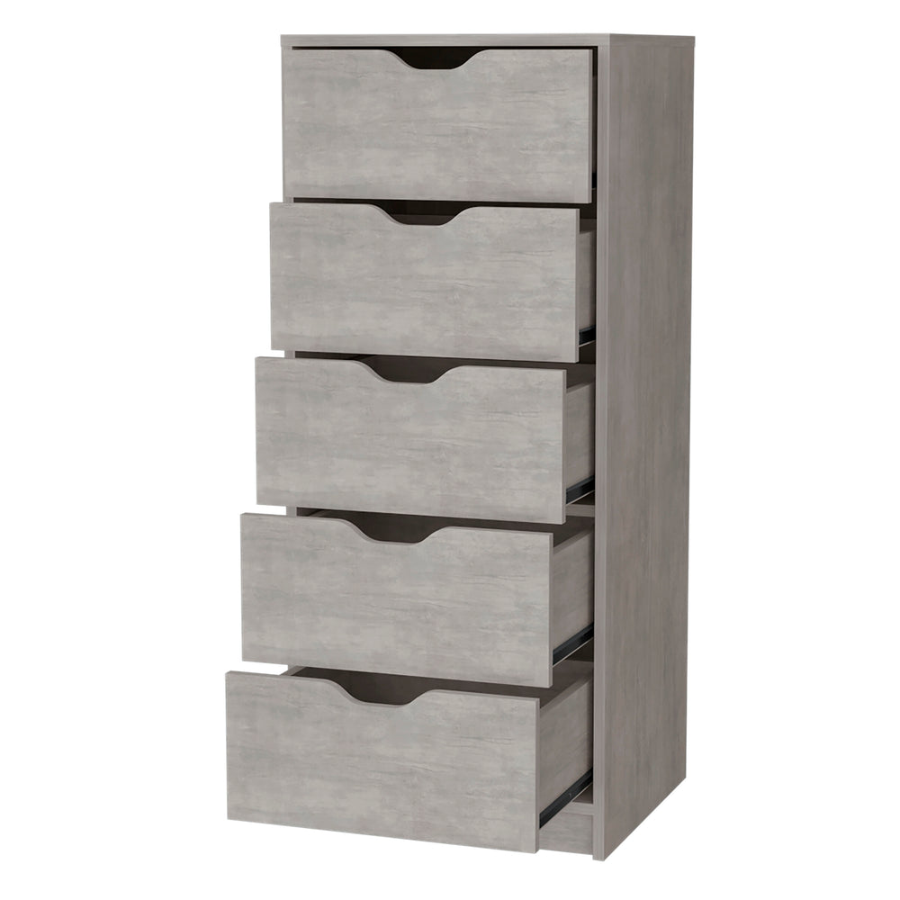 English Elm Dillon Concrete Gray Narrow 5-Drawer Dresser, Tall 17.7" Wide Space-Saving Storage Chest, RTA B128P176102