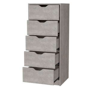 English Elm Dillon Concrete Gray Narrow 5-Drawer Dresser, Tall 17.7" Wide Space-Saving Storage Chest, RTA B128P176102