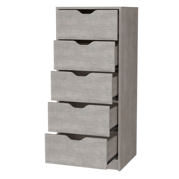English Elm Dillon Concrete Gray Narrow 5-Drawer Dresser, Tall 17.7" Wide Space-Saving Storage Chest, RTA B128P176102