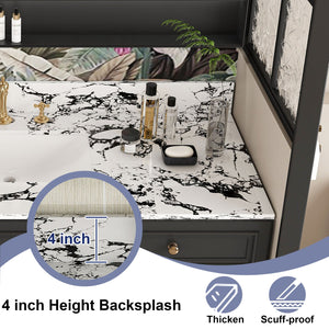 English Elm 49"x22" Sintered Stone Vanity Top with Undermount Ceramic Sink & Backsplash, Panda White, Durable Stain-Resistant Finish W509P362109