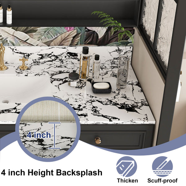English Elm 49"x22" Sintered Stone Vanity Top with Undermount Ceramic Sink & Backsplash, Panda White, Durable Stain-Resistant Finish W509P362109