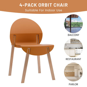English Elm Summer 5 Piece Round Dining Set Polypropylene Stackable Chairs Oak Legs Modern Style Tropical Orange,White W3450S00037