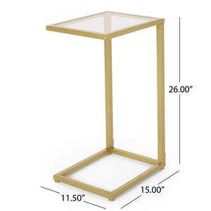 English Elm Christopher Knight Home® - End Table - Chic C-Shaped Gold Iron Frame With Tempered Glass Top & Built-In Magazine Rack For Style N771P218228J