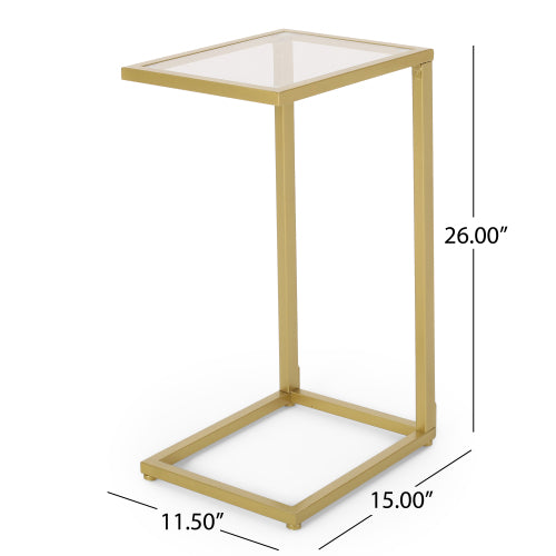 English Elm Christopher Knight Home® - End Table - Chic C-Shaped Gold Iron Frame With Tempered Glass Top & Built-In Magazine Rack For Style N771P218228J