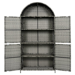 English Elm K&k Tall Arched Pe Rattan Outdoor Storage Cabinet with Adjustable Shelves and Steel Frame Grey N707P420158G