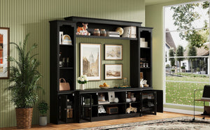 English Elm Entertainment Wall Unit with Glass Doors Open Shelving Mdf Living Room Storage Black N710S688102B