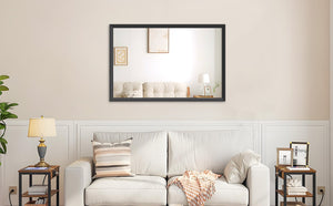 English Elm 48"x32" Oversized Modern Rectangle Bathroom Mirror with Slim Aluminum Frame, Safety Glass, Versatile Mounting Black W708P297670