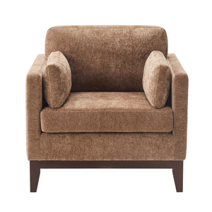 English Elm Chalco Mid-century Accent Chair Walnut Legs Polyester Upholstery Deep Foam Cushions Brown B050P429148