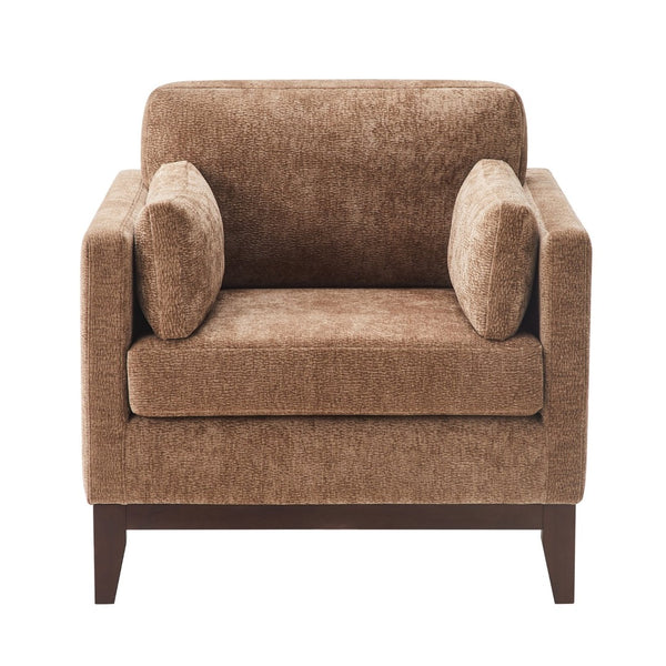 English Elm Chalco Mid-century Accent Chair Walnut Legs Polyester Upholstery Deep Foam Cushions Brown B050P429148