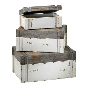 Alder Boxes - Set of 3 Distressed White And Gray 02471 Cyan Design