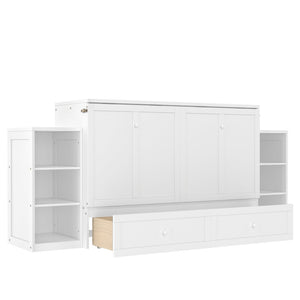English Elm Queen Murphy Bed With Storage Drawers & Shelves - Space-Saving Design For Modern Guest Rooms W1580S00255-GIGA