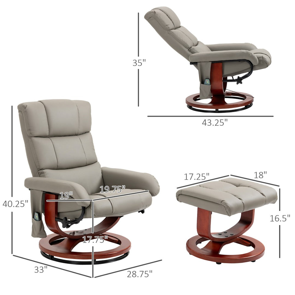 English Elm Massage Swivel Recliner with 10-point Vibration Pu Leather Chair and Ottoman Remote T3971P405850
