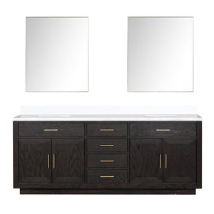 English Elm Black Oak Double Bath Vanity Set - 84" W X 22" D With White Quartz Top & 36" Frameless Mirrors B2731S02147