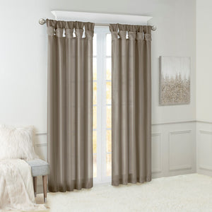 English Elm Twist Faux Silk Lined Window Curtain Panel Pewter 50x120" - Elegant Twist Tab, Privacy Lining, Rod Friendly B03598109