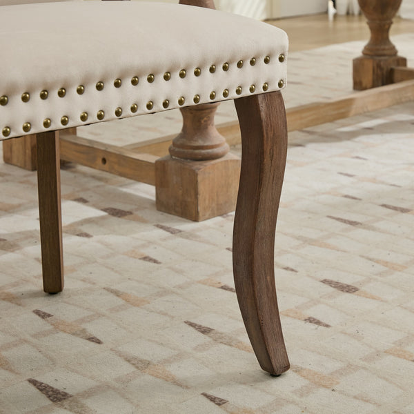 English Elm Velvet Upholstered Dining Chair with Handmade Tufting, Solid Wood Handles, Copper Nail Trim, Set of 2 Beige W1143P338140