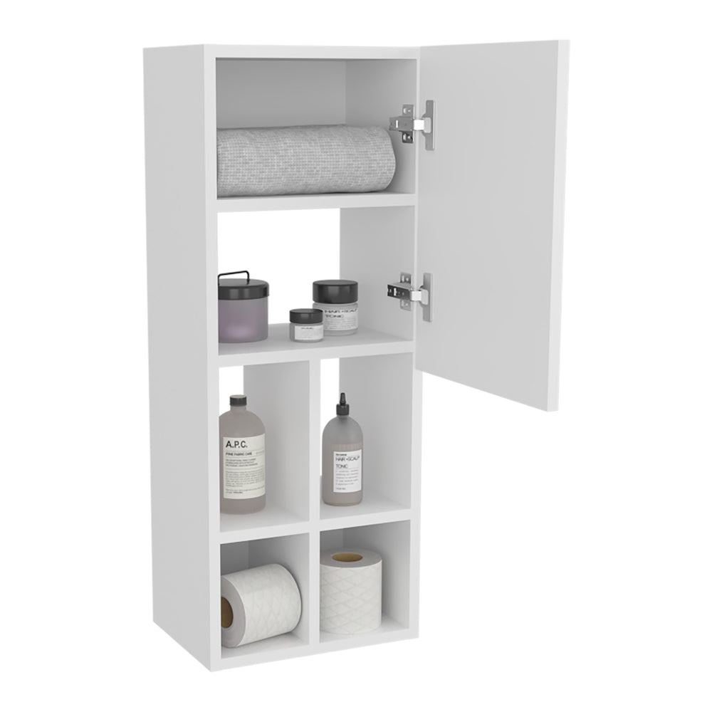 English Elm Niwot Slim Wall Bathroom Cabinet with Single Door — White MDF Organizer for Towels & Toiletries B070P337110