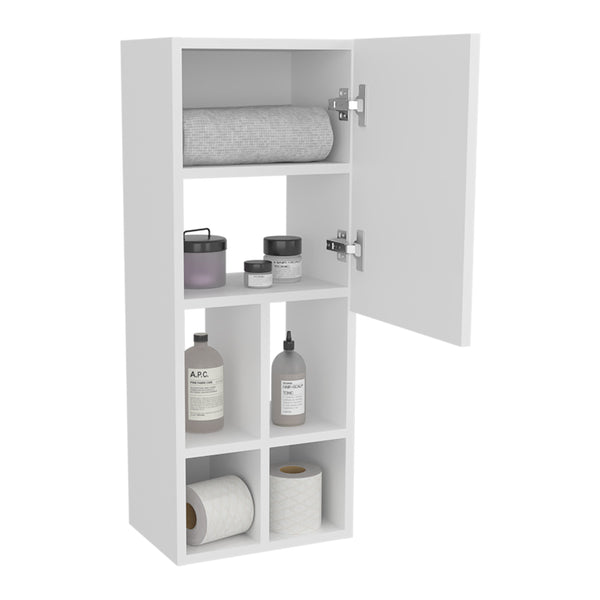 English Elm Niwot Slim Wall Bathroom Cabinet with Single Door — White MDF Organizer for Towels & Toiletries B070P337110